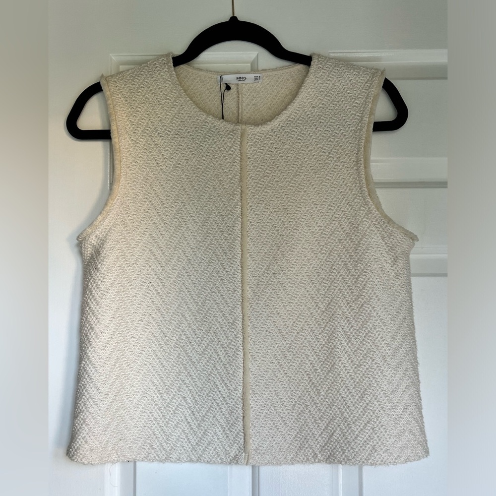 Mango Textured White Sleeveless Top